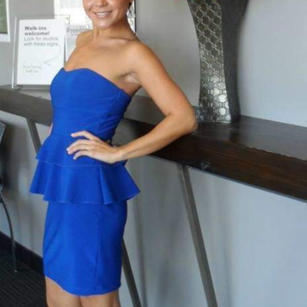 Emerald Sundae strapless peplum blue dress